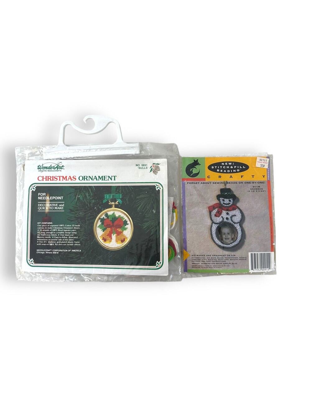 2 Vintage Ornament Lot Kits Wonder Art No 6891 Bells Crafty 911M Snowman New